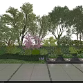 Arbor Centered Landscape Design With Lush Shrubs Colorful Flowers And Paved Ground