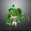 Cute 3D Cartoon Character With Green Hair And Clover Decor In White Outfit
