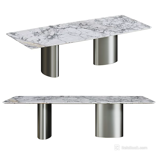 Sleek Modern Dining Table With Polished Marble Top And Metal Cylinder Legs 3d model 
