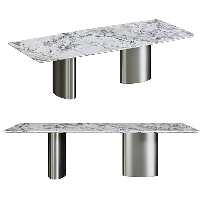 Sleek Modern Dining Table With Polished Marble Top And Metal Cylinder Legs 3d model