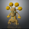 Decorative Cartoon Tree Figure With Yellow Flower Head Blue Eyes Trunk Body And Leaf Arms