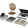 Desk Ornaments Combination Desk Ornaments Laptop Lamp Books 3d model