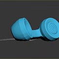 Blue Vintage Telephone With Coiled Cord And Reflection On Smooth Black Surface