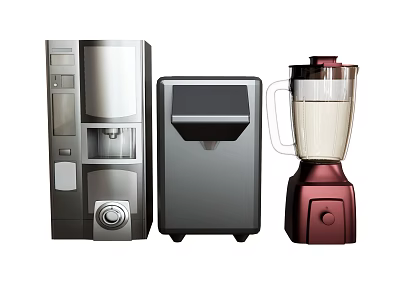 Silver Coffee Maker Black Ice Maker And Red Blender Modern Kitchen Appliances 3d model