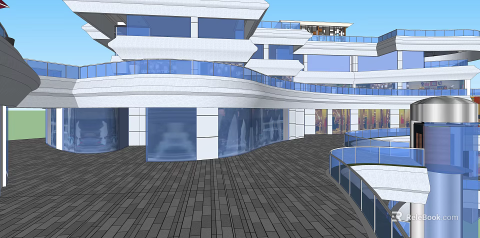Modern Building Roof Garden With Open Space Wooden Floors And Glass Railings 3d model 