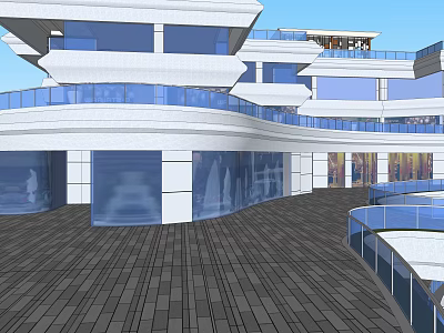 Modern Building Roof Garden With Open Space Wooden Floors And Glass Railings 3d model