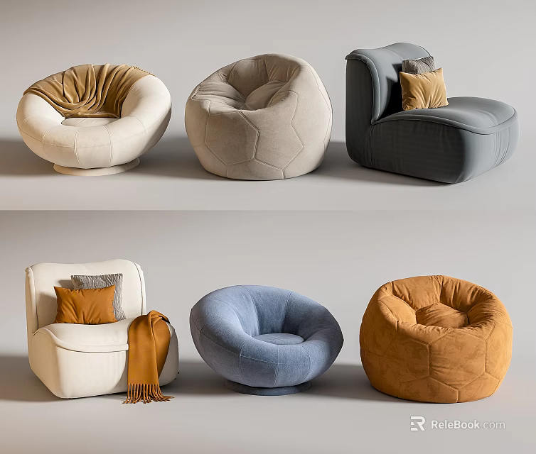 Comfortable Modern Bean Bag Chairs In Various Colors And Stylish Designs 3d model 