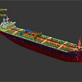 Large Cargo Ship With Red Blue Hull And Green Deck 3d model