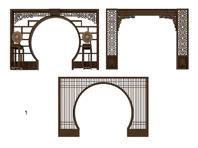 Traditional Chinese Wooden Door Arch Designs With Carved Patterns And Lattice Details 3d model