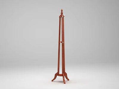 Elegant Red Wooden Coat Rack with Decorative Top and Tripod Base Design 3d model