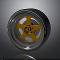 Car Wheel With Enkei Golden Rim Black Tire And Five Spoke Design