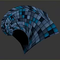 Abstract Blue Geometric Sculpture With Reflective Square Tiles And Modern Design