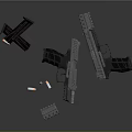 Tactical Handguns With Magazines And Bullets On Dark Surface