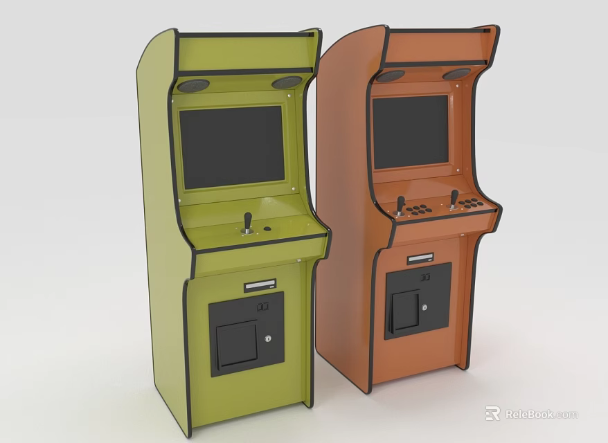 Two Green And Orange Arcade Machines Classic Entertainment Appliances For Gaming 3d model 