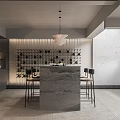 Recreation Room With Marble Island Bar Stools And Wine Rack