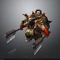 Fierce Warrior Monster Character With Spiked Shell Horns Dual Axes And Red Accents