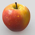 Fresh Red and Yellow Apple with Brown Stem and Yellow Spots on Light Gray Background