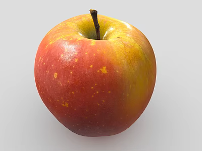 Fresh Red and Yellow Apple with Brown Stem and Yellow Spots on Light Gray Background 3d model