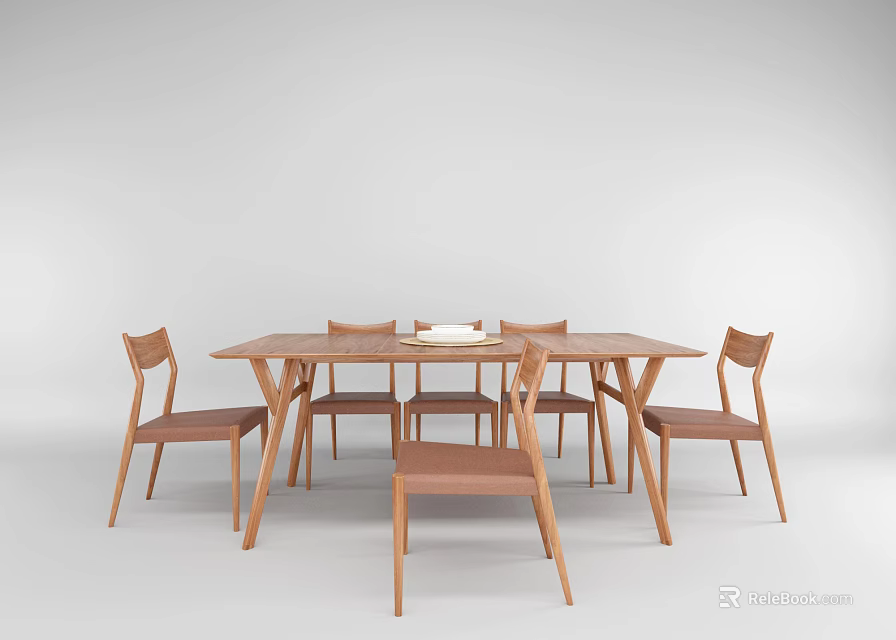 Modern Rectangular Wooden Dining Table Set With Four Chairs 3d model
