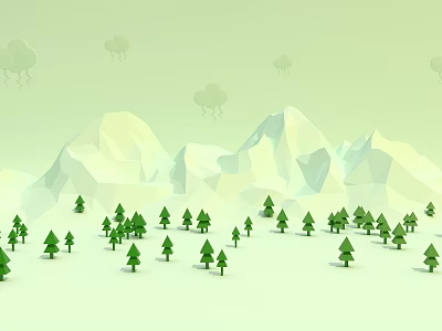 Low Poly Style Green Pine Trees and Mountains Scenic Nature Decorative Print 3d model