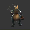 Anthropomorphic Blue Green Dragon Holding Teapot With Curled Whiskers And Scaly Skin