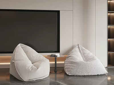 Modern Living Room Cozy Bean Bag Chairs With Minimalist TV Wall And Side Table 3d model