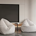 Modern Living Room Cozy Bean Bag Chairs With Minimalist TV Wall And Side Table