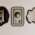 Three Decorative Wall Mounted Mirrors with Unique Shapes and Black Frames 3d model