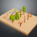 Different Plants Including Green Trees Pine Dry Trunks Small Flowers and Stones in Model Scene 3d model