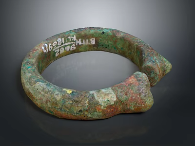 Ancient Bronze Bracelet With Rustic Green Patina And Engraved Inscriptions 3d model