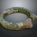 Ancient Bronze Bracelet With Rustic Green Patina And Engraved Inscriptions