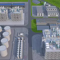 Industrial Equipment Facility Featuring Large Storage Tanks Multi Story Buildings And Piping Systems