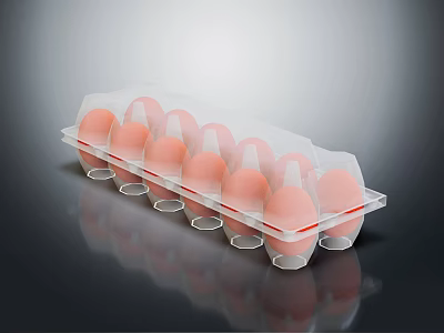 Multiple Pink Eggs Arranged in Transparent Plastic Egg Tray Decorative Ornament Set 3d model