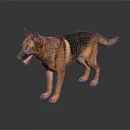Realistic German Shepherd Dog Standing On Dark Isolated Background With Detailed Fur