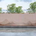 Landscape Wall With Copper Striped Design And Trees By Water Reflection 3d model