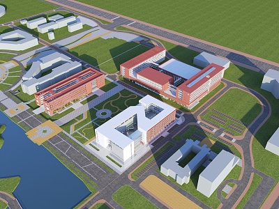 Bird's-eye view of an office building 3d model