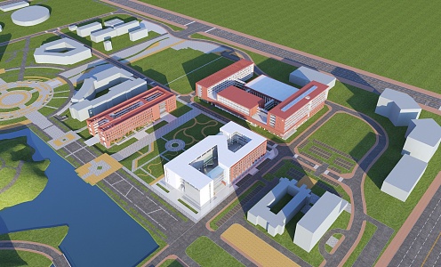 Bird's-eye view of an office building 3d model