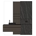 Modern Bathroom Vanity With Black Marble Background Wooden Cabinet Black Basin And Faucet
