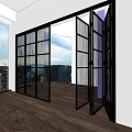 Glass Folding Doors with Black Frame Modern Interior Wooden Floor City View Balcony Access