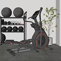 Home Gym Sports Equipment With Elliptical Trainer Dumbbells Medicine Balls And Storage Shelf