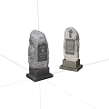 Gray Stone Monuments Featuring Square Bases And Black Inscribed Plaques 3d model