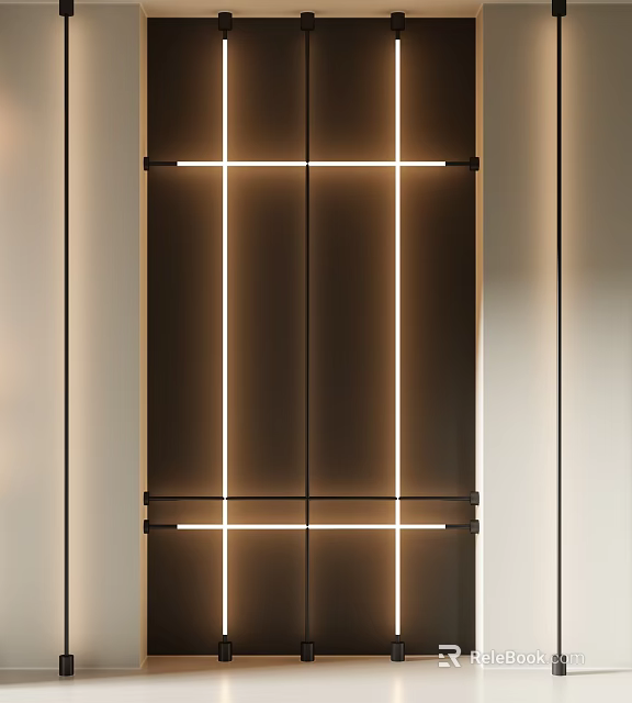 Modern Luxury Door Panel With Strip Lighting And Metal Frame Design 3d model