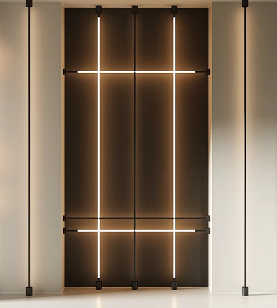 Modern Luxury Door Panel With Strip Lighting And Metal Frame Design 3d model