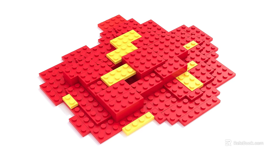 Red and Yellow Building Blocks of Various Shapes Stacked in Creative Arrangement 3d model 
