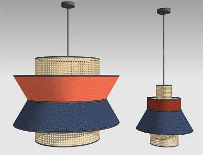 Stylish Modern Multi Layered Chandeliers With Rattan Orange Blue Woven Shades 3d model