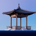 Traditional Landscape Pavilion With Overhanging Eaves Wooden Structure And Decorative Top