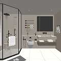 Modern Bathroom Interior Design With Glass Shower Vanity Mirror And Wall Mounted Shelves