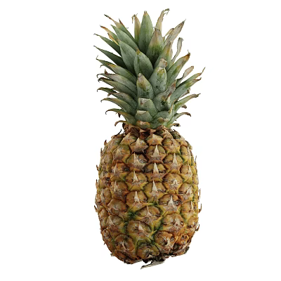 Fresh Ripe Pineapple With Green Leafy Top And Golden Yellow Skin 3d model