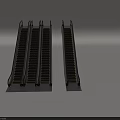 Modern Escalators With Multiple Units Metal Frames Black Steps And Yellow Edges 3d model
