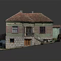Traditional Village House Model With Red Tiled Roof Green Beige Walls Porch And Stairs